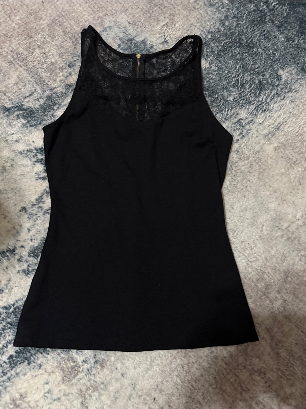 Express Women's Black Lace Yoke Tank Top - Classic Sleeveless